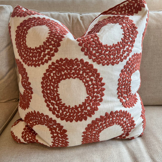 Red Wreath Embroiered Fabric Pillow