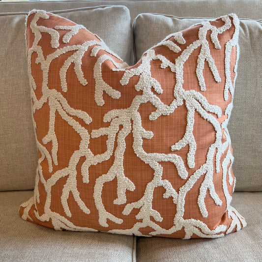 Orange and Off-White Branches Fabric Pillow