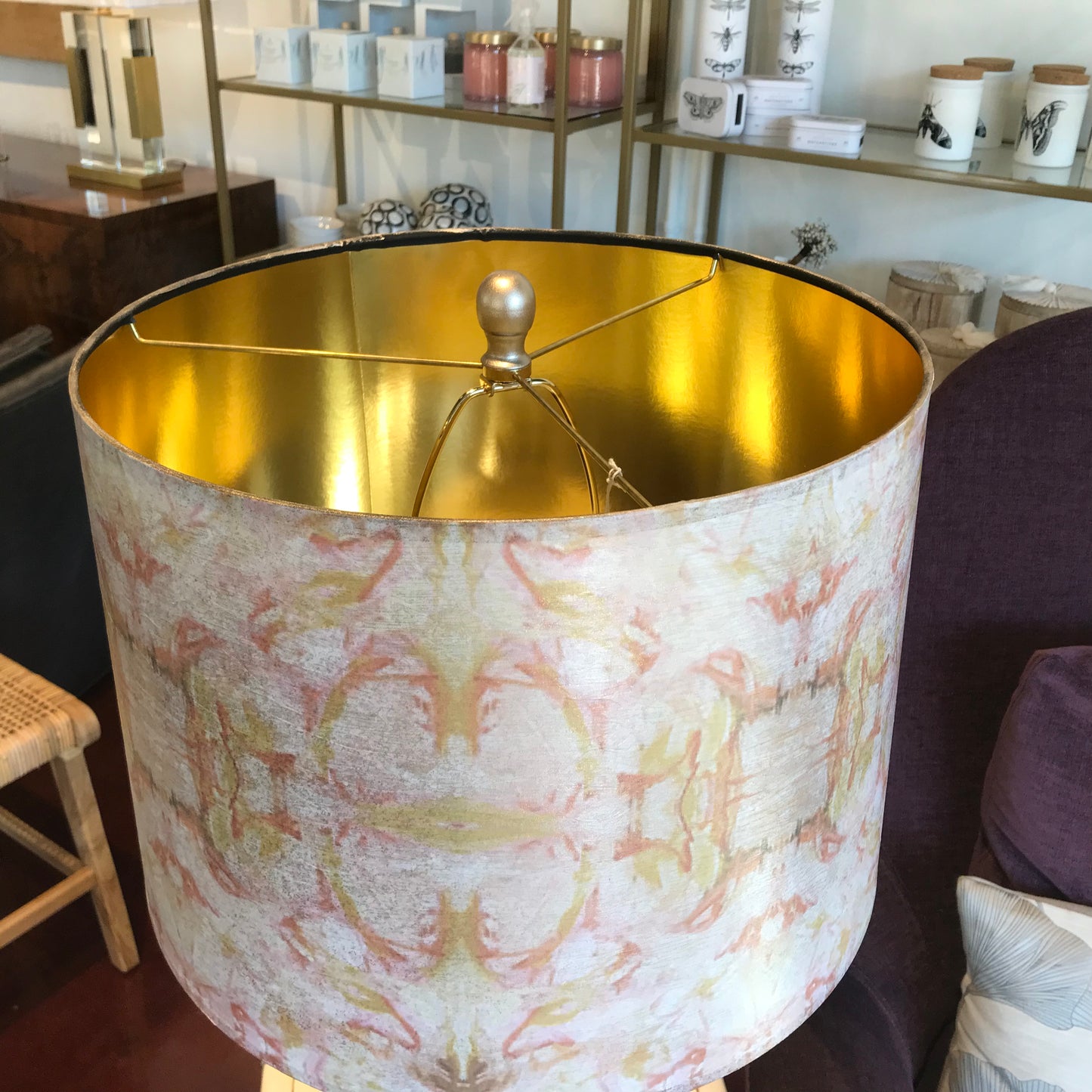 Paragon White Lamp with Pink and Gold Shade