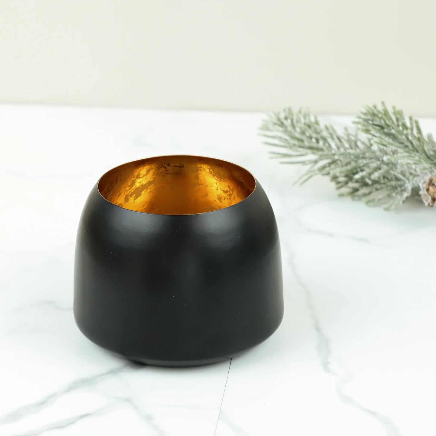 Matte Black and Spotted Gold Candle Holder