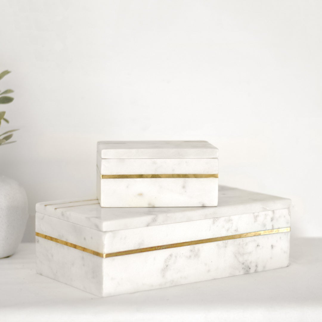 White Marble Brass Inlay Boxes