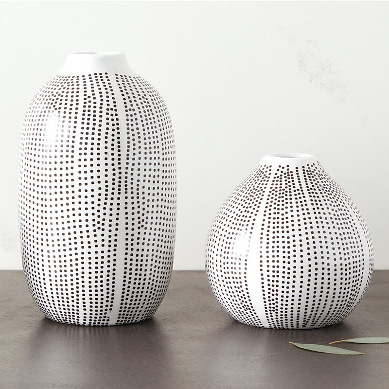 Dotted Ceramic Vase - Black and White