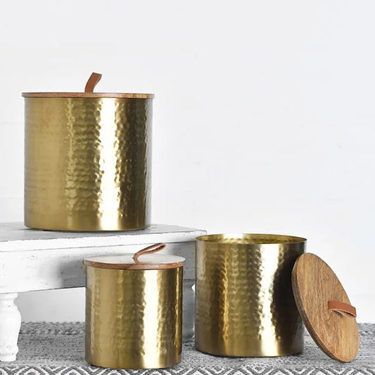 Faux Brass Canister with Lid